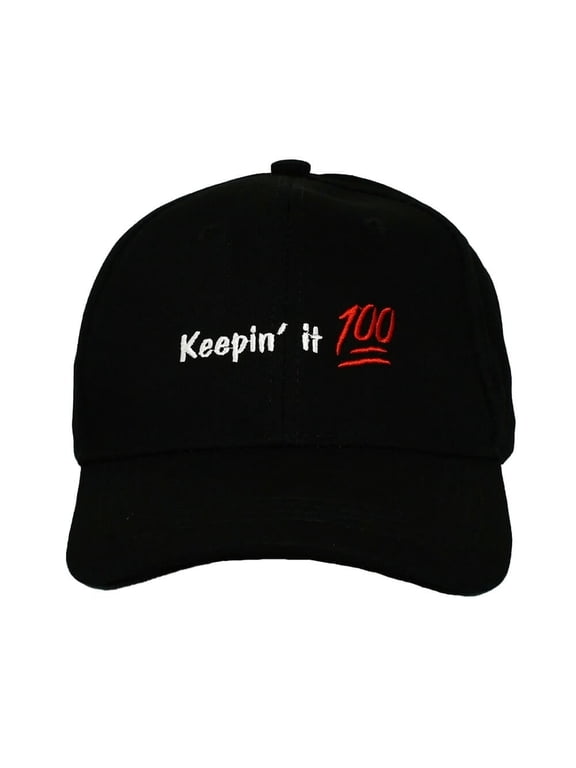 Keepin' it 100 Embroidered Black Cotton Baseball Cap, Unisex