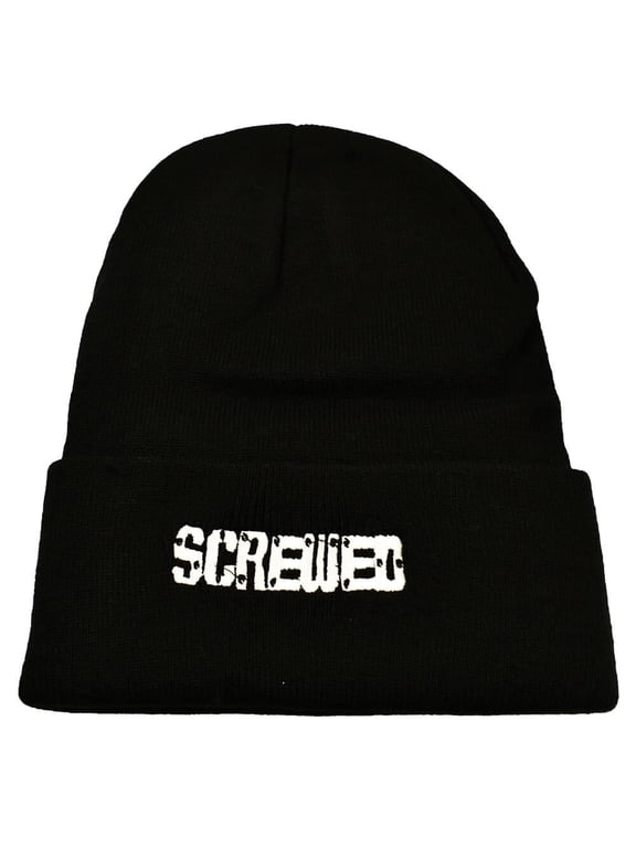 Screwed Embroidered Black Beanie, One Size