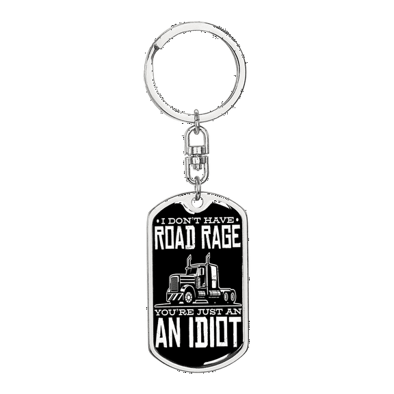 Road Rage Trucker Swivel Keychain Dog Tag Stainless Steel or 18k Gold