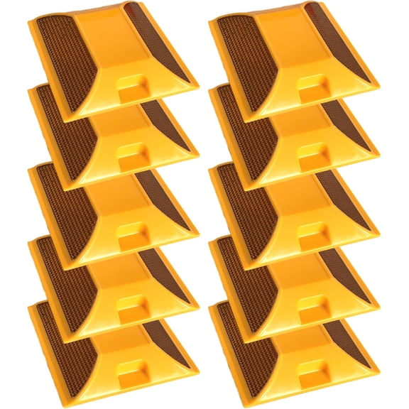 Road Reflectors Pack of 10 | 4 by 4 inch Street Pavement & Asphalt Stud Markers | Great Reflecting for Speed Bumps, Sidewalks, Pedestrian Crossings, Freeways & Driveways | Industrial Grade (Yellow)