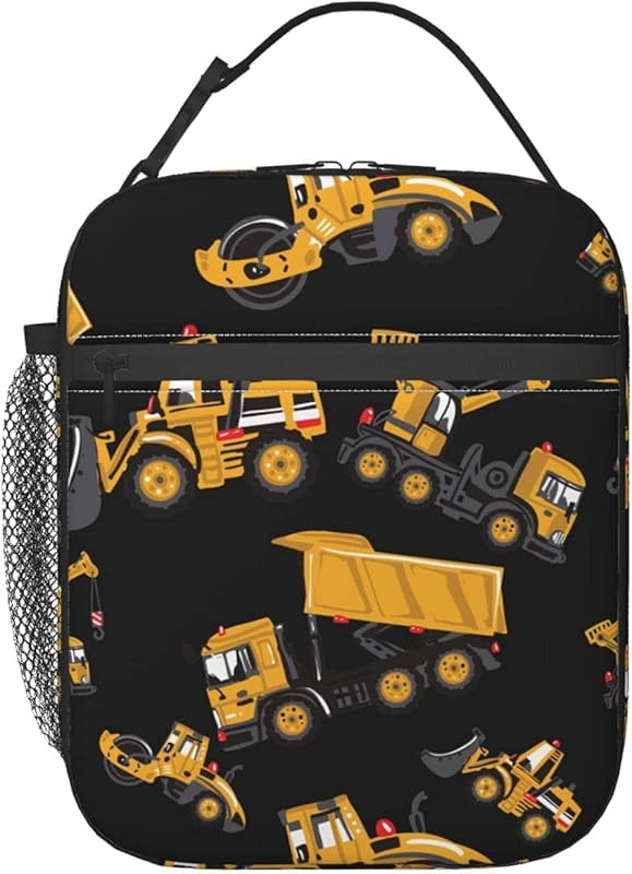 Road Roller Bulldozer Dumper Lunch Box Insulated Soft Bag Reusable Cooler Bag For Women&Men Work Picnic Hiking