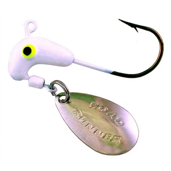 Road Runner Bleeding Bait 1/8oz. - White Underspin Fishing jig creates flash and vibration.