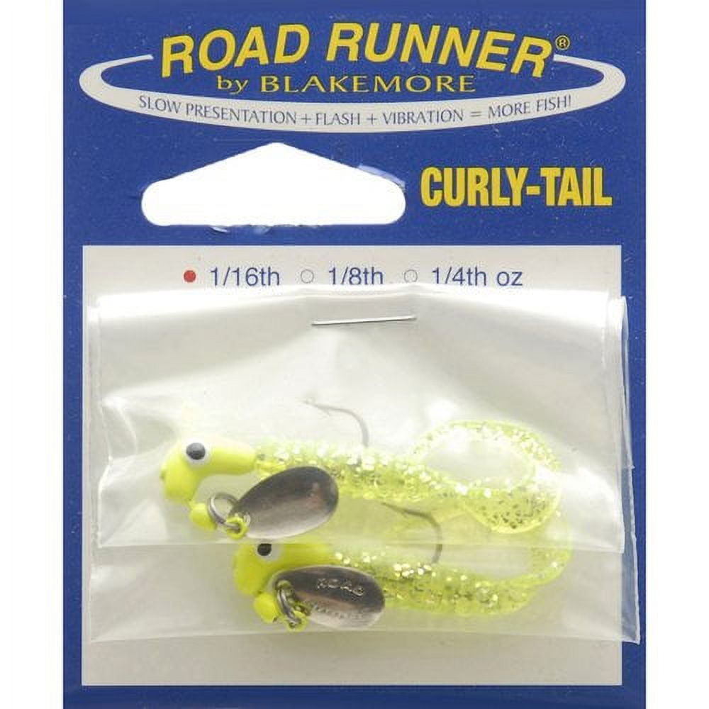 Road Runner Curly Tail Lure, Chartreuse & Spotted, 1/16 oz