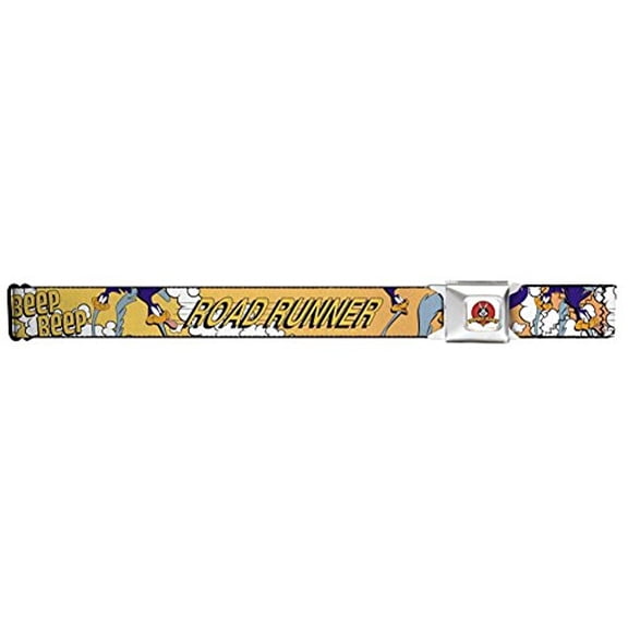 Looney Tunes Belt, Seatbelt Buckle Belt, Road Runner Road Runner Poses Orange, 32 to 52 Inches