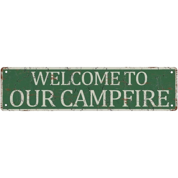 Road Sign Welcome To Our Campfire Street Sign Vintage Funny Metal Tin Sign 4X16 Inch Wall Decorations
