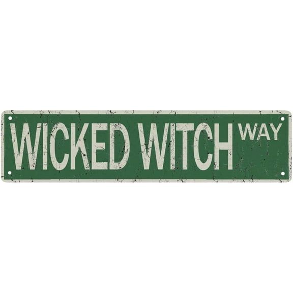 Road Sign Wicked Witch Way Metal Sign Vintage Rustic Lake Beach House Cottage Cabin Cave Wall Decor Sign 4X16 Inch