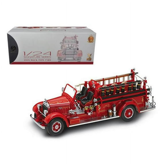 1935 Mack Type 75bx Fire Engine Truck Red With Accessories 1/24 Diecast Model By Road Signature 20098r
