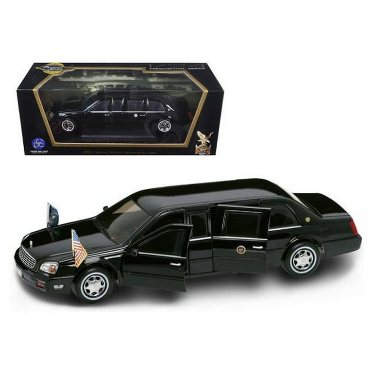 Road Signature 24018 2001 Cadillac Deville Presidential Limousine Black  with Flags 1-24 Diecast Car Model