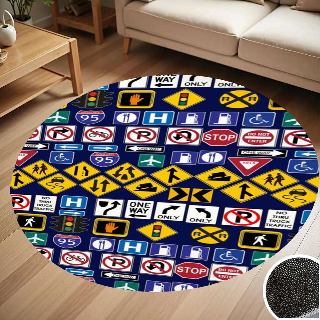 Signage Rug Road Signs, Regulations Signs Round Carpet Living Room Bedroom Home ...