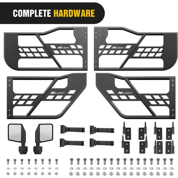 Off Road T.ubular Trail Doors with Side View Mirror Compatible with Jeep Wrangler JK 2007-2018, Set of 4 Half Tube Doors for Offroad Trail Adventure, 4 Door