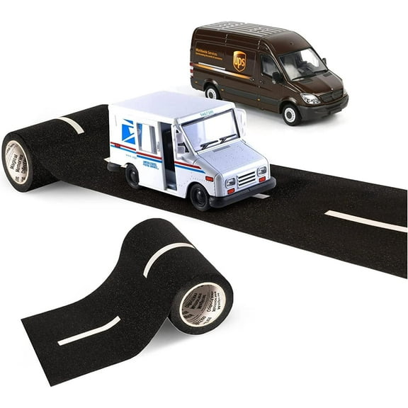Road Tape Diecast Toy Trucks Set, Reusable, Realistic Road Tape, UPS Sprinter United States Postal Mail Truck, Pullback Truck Toys for Boys and Girls, Detailed Interior, Moveable Openable Door
