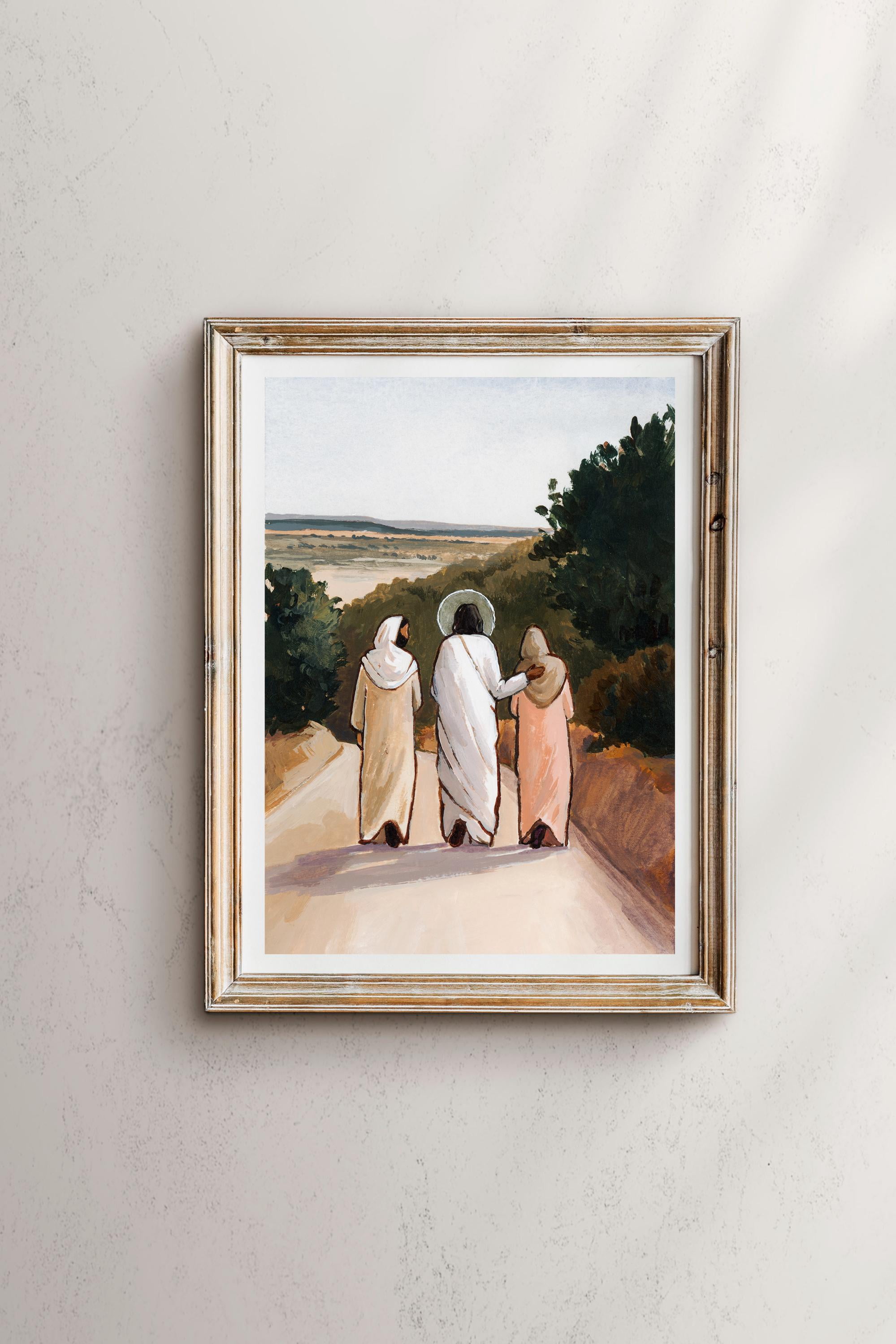 Road To Emmaus Art Print: Jesus Christ And Disciples Warm Present ...