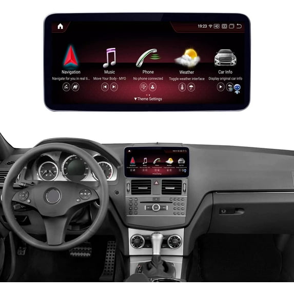 Road Top 10.25 Inch Android 12 Car Stereo 8GB+128GB Car Touch Screen for Mercedes Benz C Class W204 2008 to 2010 Year with NTG4.0 Support Wireless Carplay Global Weather OTA Upgrade Voice Control