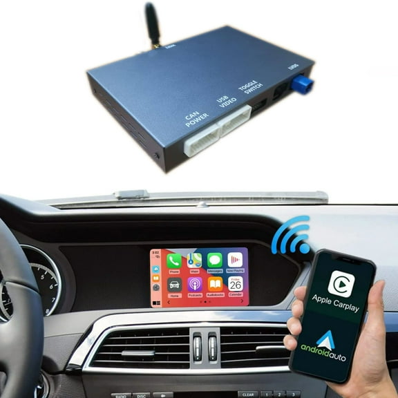 Road Top Wireless CarPlay Retrofit Kit Decoder for Mercedes Benz NTG4.5/4.7 C GLC CLA GLA Class W205 2015-2018 Year Support Android Auto Siri Mirrorlink Reverse Camera