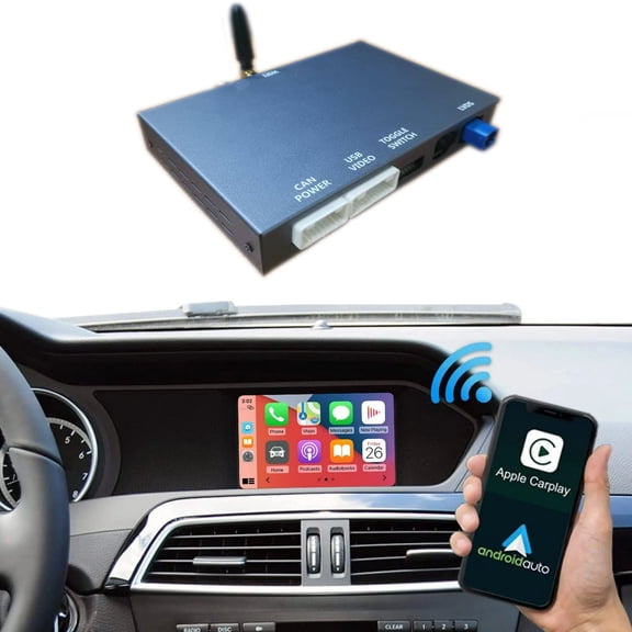 Road Top Wireless CarPlay Retrofit Kit Decoder for Mercedes Benz NTG4.5/4.7 C GLC CLA GLA Class W205 2015-2018 Year Support Android Auto Siri Mirrorlink Reverse Camera