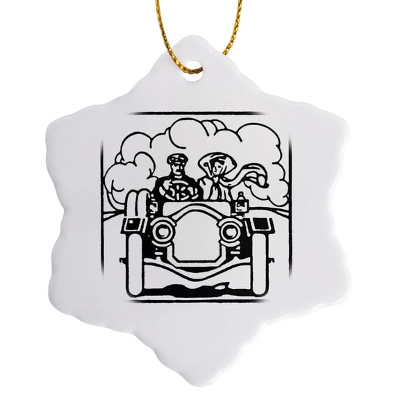 3drose, Road Trip, 3 inch Snowflake Porcelain Ornament