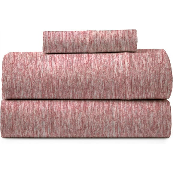 Road Trip America Jersey Knit Twin Sheet Set - Cotton (3 Pieces) All Seasonal Soft Cozy Knit Stretchy Bed Sheet - Red Space Dyed, Twin