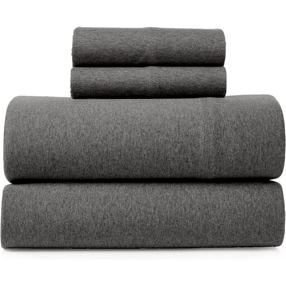 Road Trip America Jersey Sheet Set - 4 Pieces Queen Cotton Sheets Set - Stretchable Ultrasoft Luxury Knit Bed Linen (Dark Gray, Queen)