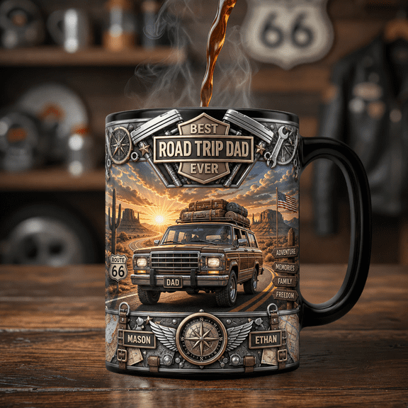 Road Trip Dad Magic Mug Personalized Gift for Dads on the Go