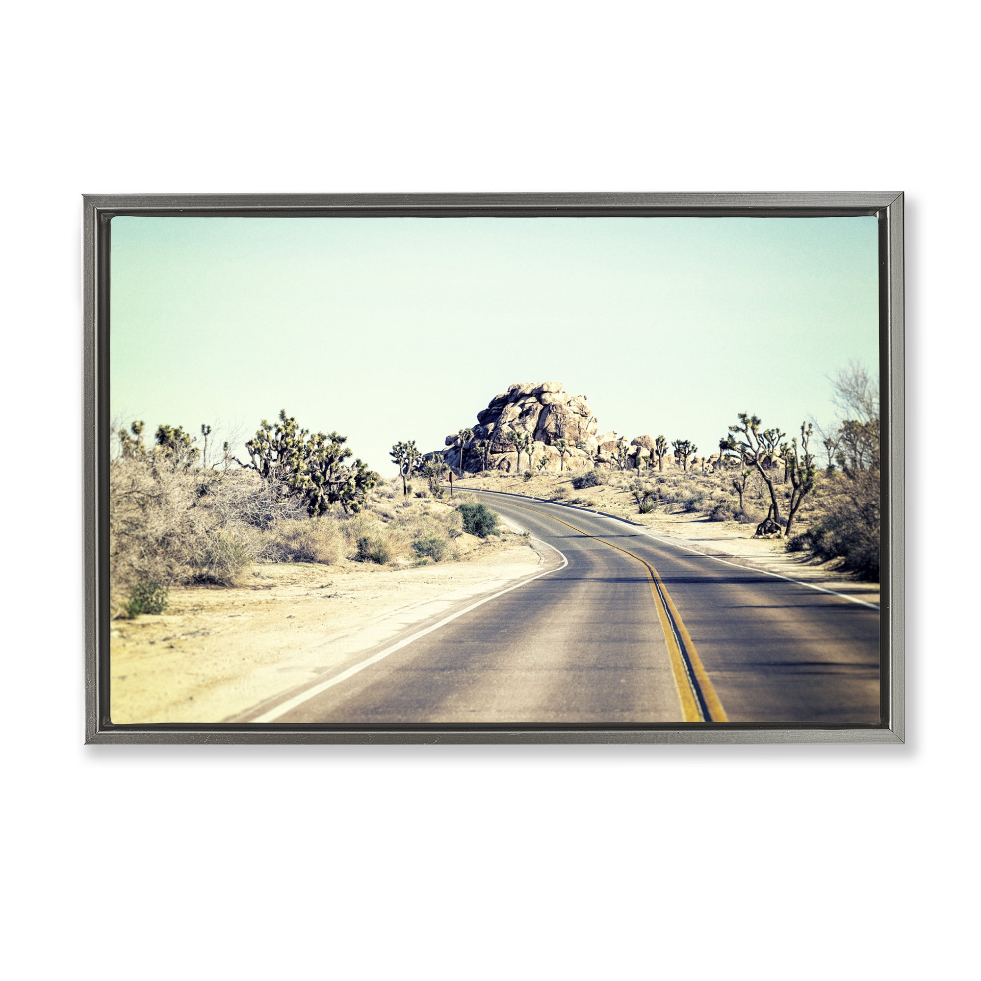 Road Trip Joshua Tree Park Gray Framed Floater Canvas Wall Art, design by Joseph S Giacalone