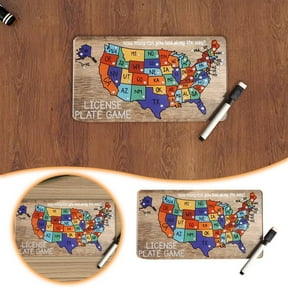 Road Trip License Plate Game Board, Dry-Erase U.S. Map Tracking Game with Marker Pen, for Families and Travelers