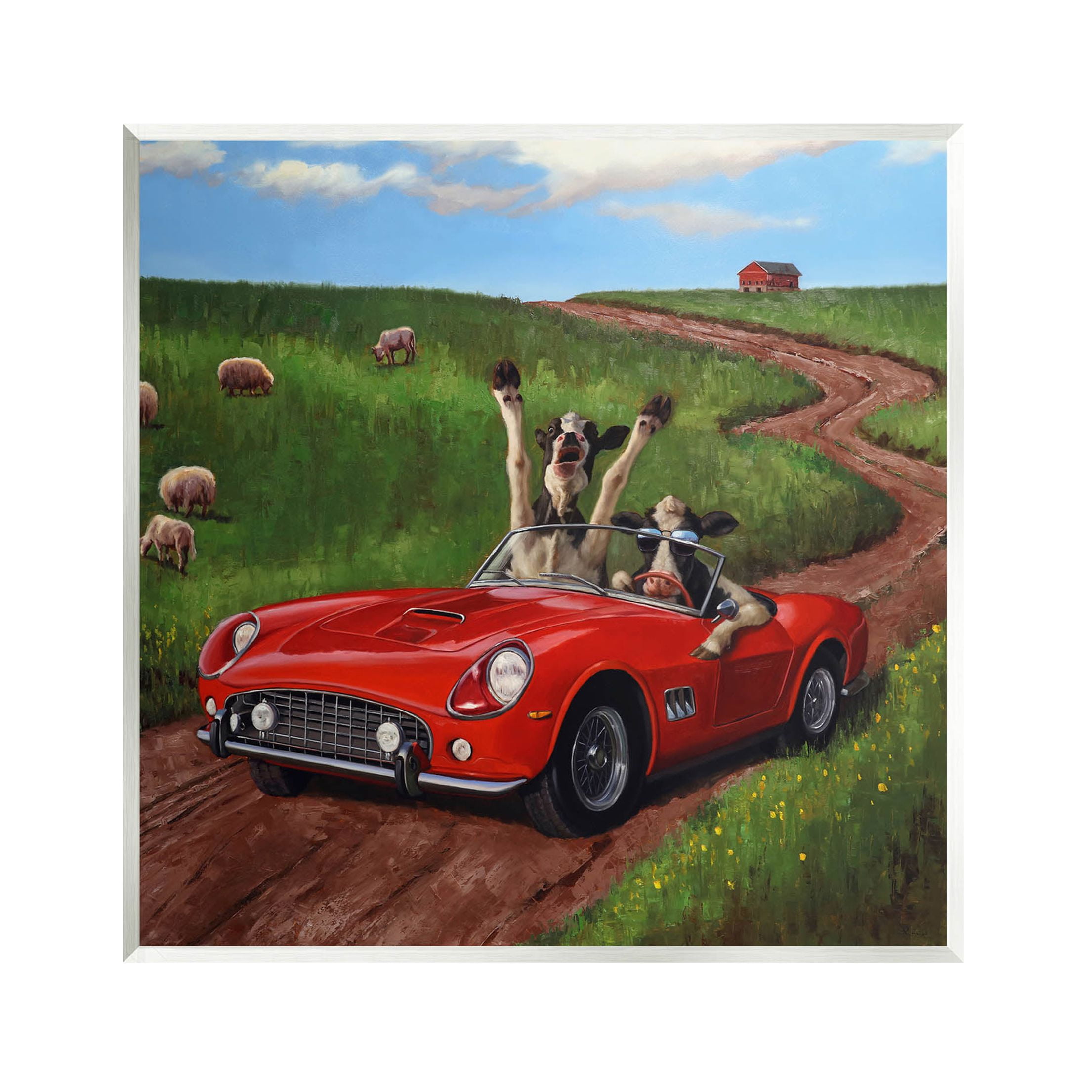 Road Trip Rural Cow Farmland Animals & Insects Painting Unframed Art Print Wall Art