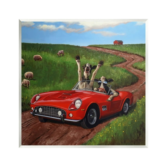 Road Trip Rural Cow Farmland Animals & Insects Painting Unframed Art Print Wall Art