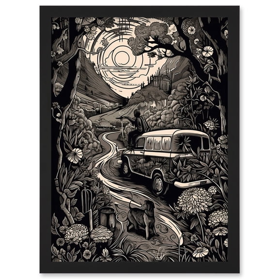 Road Trip Stop by Countryside Forest Landscape Artwork Framed Wall Art Print A4