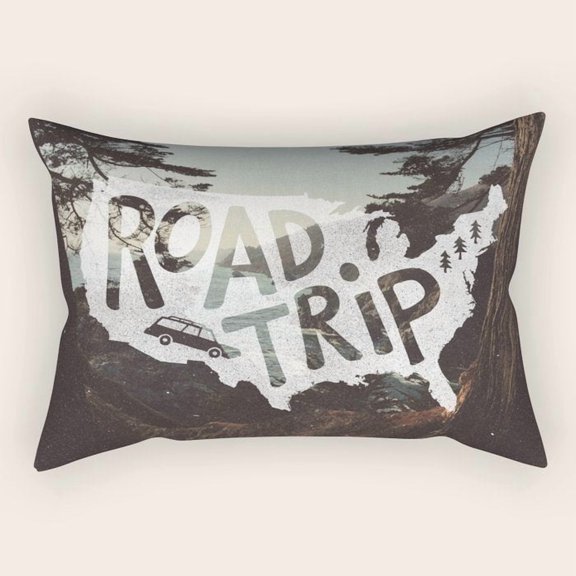 Road Trip USA Map and Car Blue-Gray Lumbar Pillow Cover, 30 x 20 in, Double-Sided Print, Cover Only