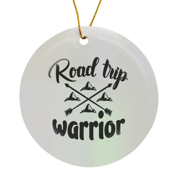 3drose, Road Trip Warrior Travel Adventure Typography, Circle Porcelain Ornament