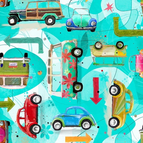 Road Trippin Keep on Truckin Cotton Fabric