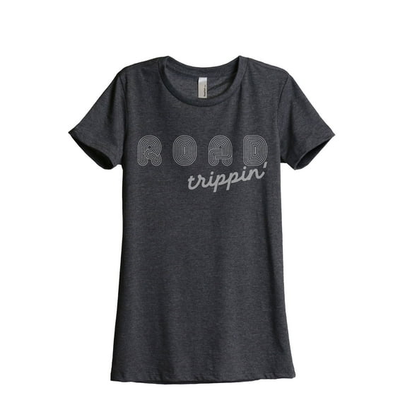 Road Trippin' Women's Fashion Relaxed T-Shirt Tee Charcoal Grey Small