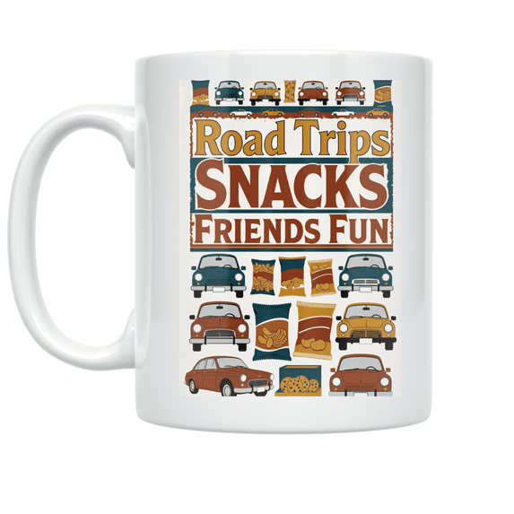 Road Trips Snacks Friends Fun - Travel Enthusiast - 11 oz Ceramic Coffee Mug