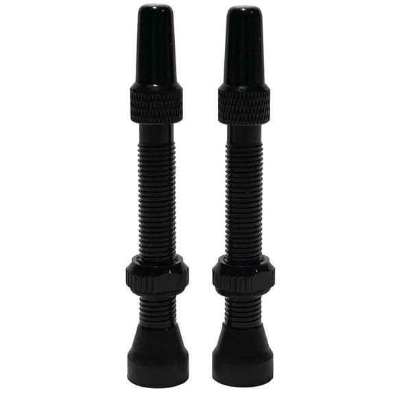 Road Up Pair (2) 44mm Tubeless Black Presta Valve Stems w/Removable Core, Aluminum Cap