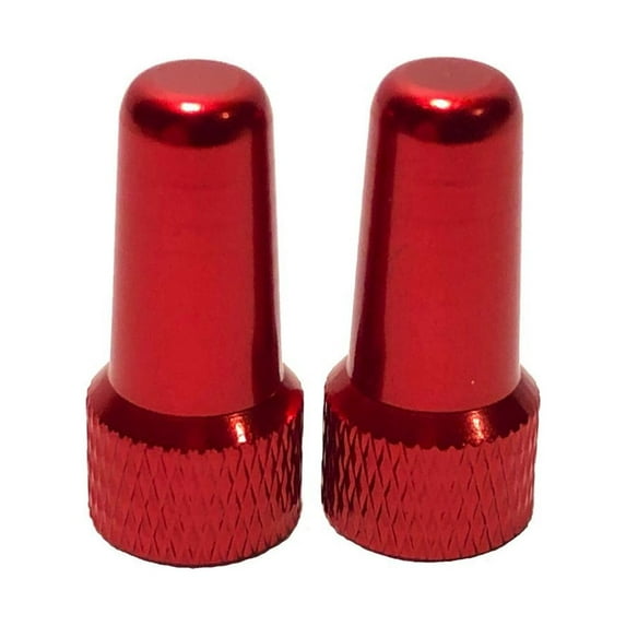 Road Up Two Aluminum Red Presta Valve Cap Dust Covers for Bicycle Wheels and Tubes