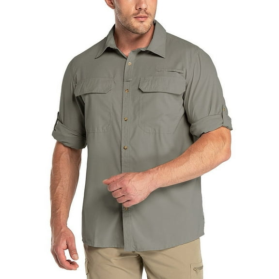 Off Road Ventures Mens Sun Protection Safari Shirt Button Down Work Lightweight Long Sleeve Hiking Shirt for Fishing Travel Outdoor