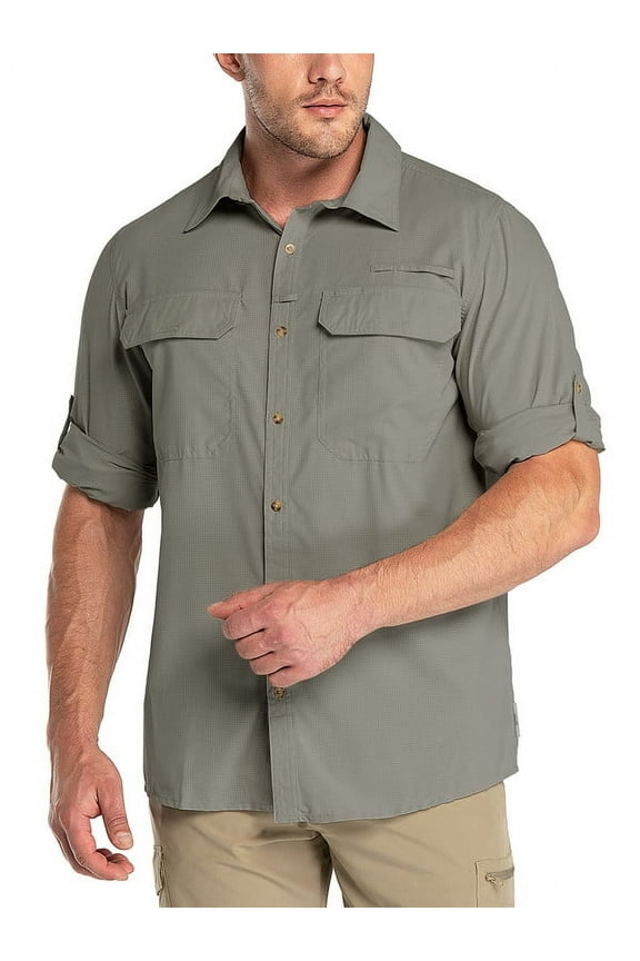 Mens Sun Protection Safari Shirt Button Down Work Lightweight Long Sleeve Hiking Shirt for Fishing Travel Outdoor