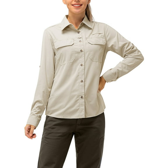 Off Road Ventures Womens Fishing Shirt Lightweight Quick Dry Button Down Long Sleeve UV Protection Camp Safari Shirt for Hiking Outdoor