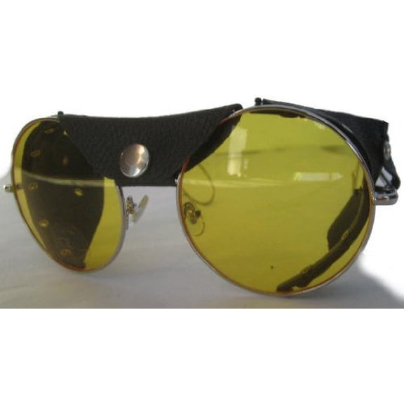 Road Vision Round Lens Motorcycle Sunglasses (Chrome Frames / Yellow)