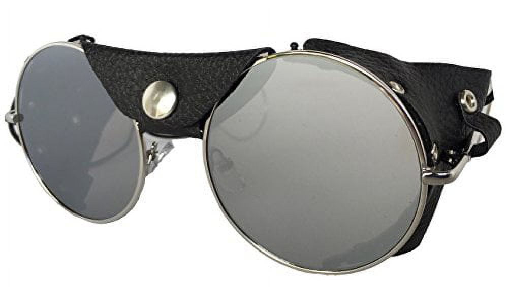Road Vision Round Lens Motorcycle Sunglasses Steampunk Cycling (Chrome Frames, Flat Lens Mirror)
