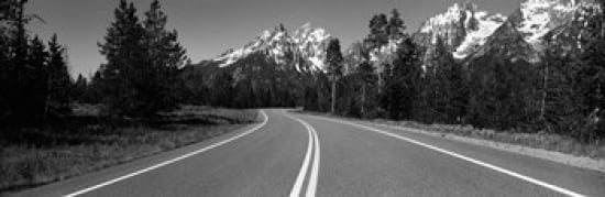 Road Winding Through Teton Range Grand Teton National Park Wyoming USA Canvas Art - Panoramic Images (36 x 12)