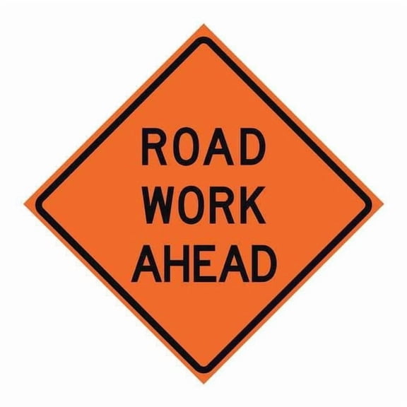 Road Work Ahead Traffic Sign, 48 in H, 48 in W, Vinyl, Diamond, English, 669-C/48-NRVFO-RW
