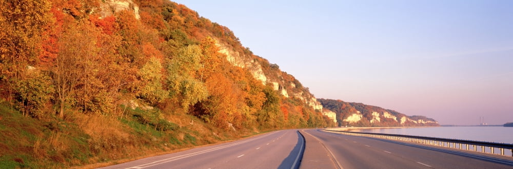 Road along a river Great River Road Alton Illinois USA Canvas Art - Panoramic Images (36 x 12)