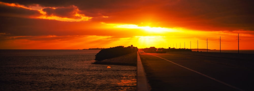 Road at sunset Key Largo Florida Keys Florida USA Canvas Art - Panoramic Images (13 x 36)