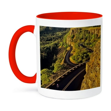 3dRose, Road biking, bicycling, Columbia River Highway Oregon - US38 CHA0113 - Chuck Haney, 11oz Two-Tone Red Mug