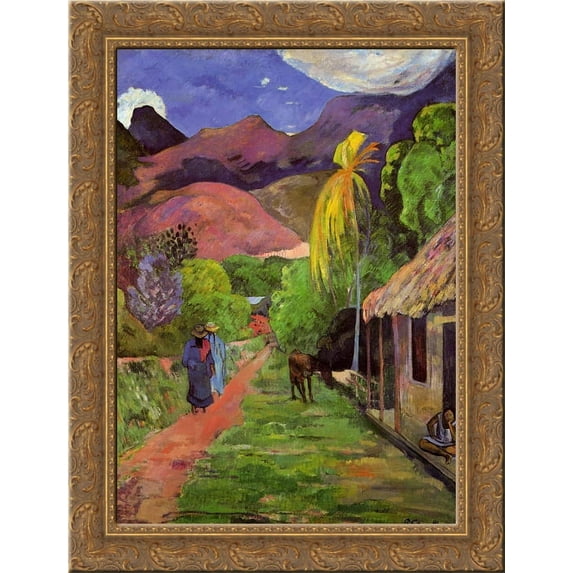 Road in Tahiti 24x18 Gold Ornate Wood Framed Canvas Art by Paul Gauguin