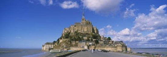 Road leading towards a church Le Mont Saint Michel Normandy France Canvas Art - Panoramic Images (36 x 13)