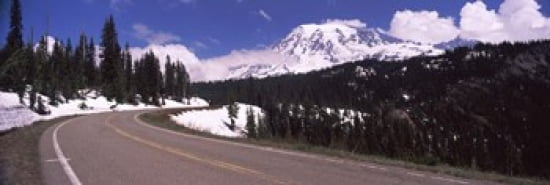 Road with a mountain range in the background Mt Rainier Mt Rainier National Park Pierce County Washington State USA Canvas Art - Panoramic Images (36 x 12)
