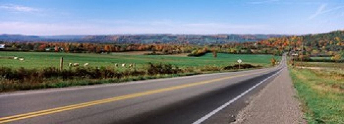 Road passing through a field Finger Lakes New York State USA Canvas Art - Panoramic Images (18 x 7)