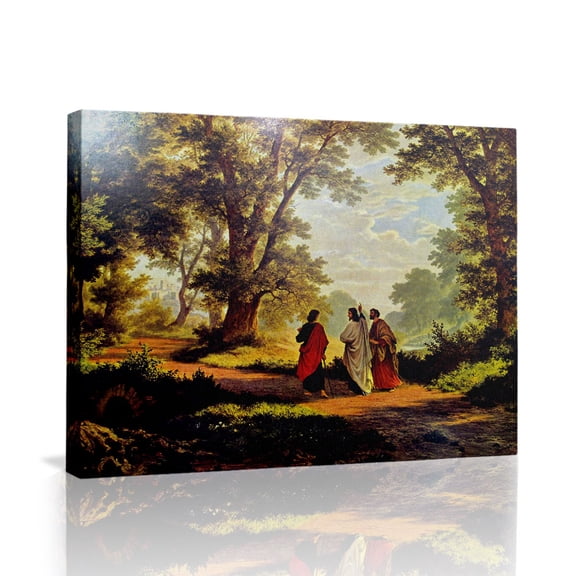 Road to Emmaus Bible Scene Canvas Wall Art (Spiritual Journey Tone) Ready to Hang for Living Room